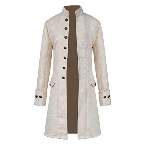 Xmiral Frack Mäntel Herren Retro Steampunk Jacke Stehkragen Knopf Lange Trenchcoat Winter Outwear Mantel Dünn Einreihig Wintermäntel(b Weiß,M) von Xmiral