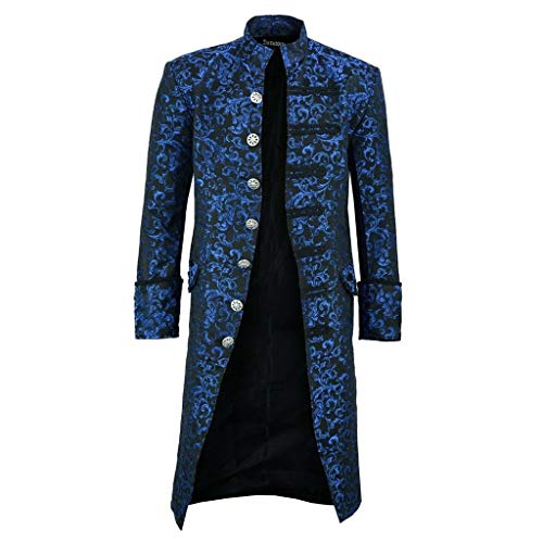 Xmiral Frack Mäntel Herren Retro Steampunk Jacke Stehkragen Knopf Lange Trenchcoat Winter Outwear Mantel Dünn Einreihig Wintermäntel(c Blau,XL) von Xmiral