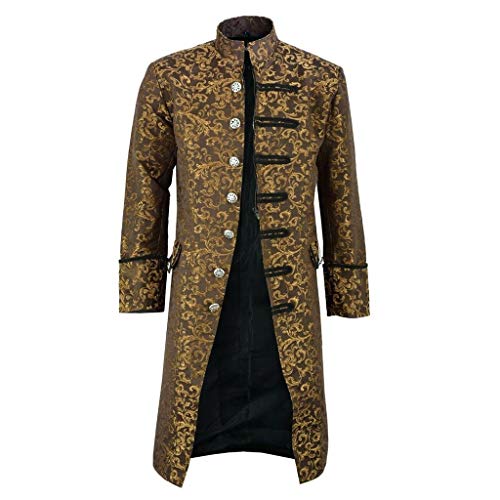 Xmiral Frack Mäntel Herren Retro Steampunk Jacke Stehkragen Knopf Lange Trenchcoat Winter Outwear Mantel Dünn Einreihig Wintermäntel(c Gelb,4XL) von Xmiral