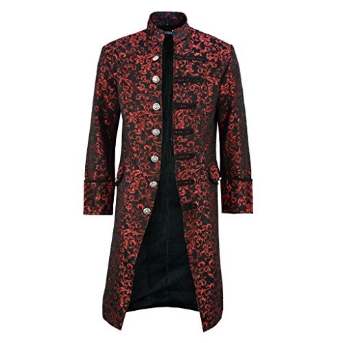 Xmiral Frack Mäntel Herren Retro Steampunk Jacke Stehkragen Knopf Lange Trenchcoat Winter Outwear Mantel Dünn Einreihig Wintermäntel(c Rot,L) von Xmiral