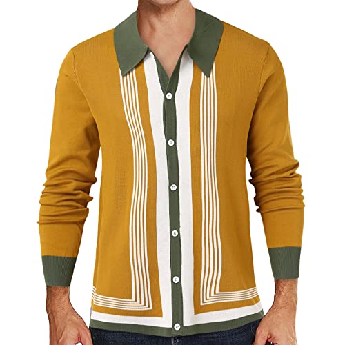 Xmiral Gestreifter Herren-Cardigan mit Knöpfen aus elastischem Strick mit Langen Ärmeln Business Hemd (XXL,2-Gelb) von Xmiral