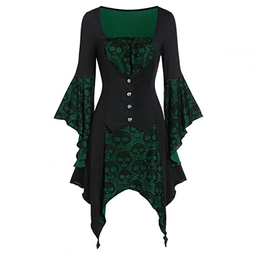 Xmiral Gothic Kleidung Damen Spitze Bluse Tunika Gothic Hexe Cosplay Kostüm Oberteil (02 Grün, M) von Xmiral