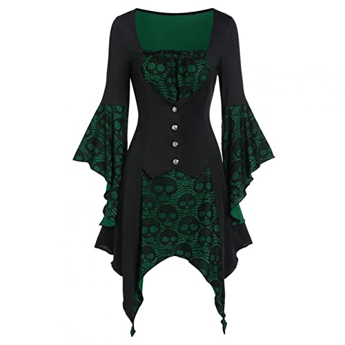 Xmiral Gothic Kleidung Damen Spitze Bluse Tunika Gothic Hexe Cosplay Kostüm Oberteil (02 Grün, S) von Xmiral