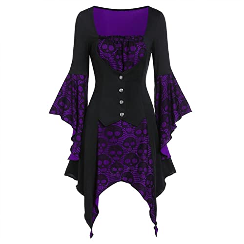 Xmiral Gothic Kleidung Damen Spitze Bluse Tunika Gothic Hexe Cosplay Kostüm Oberteil (02 Lila, S) von Xmiral