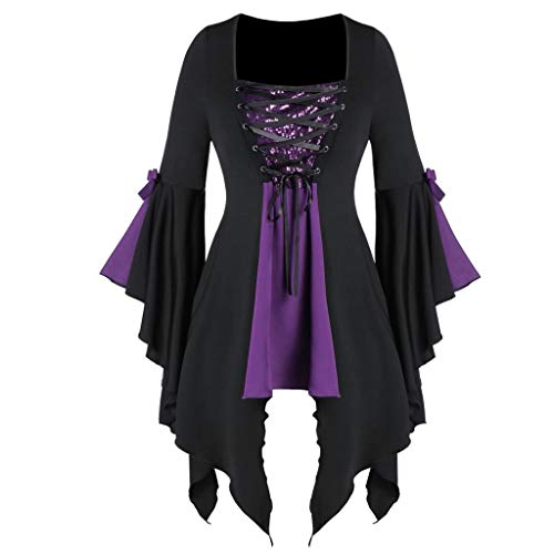 Xmiral Gothic Kleidung Damen Spitze Bluse Tunika Gothic Hexe Cosplay Kostüm Oberteil Übergroßes Gothic Mittelalter Halloween Punk Karneval Kostüm(Lila,3XL) von Xmiral