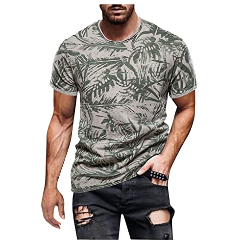 Xmiral Herren Hemd Kurzarm Bedruckt Retro Sommer T Shirt Ethnischer Stil Kurzarm Oberteile Mit Rundhalsausschnitt(Grün - Blätter,M) von Xmiral