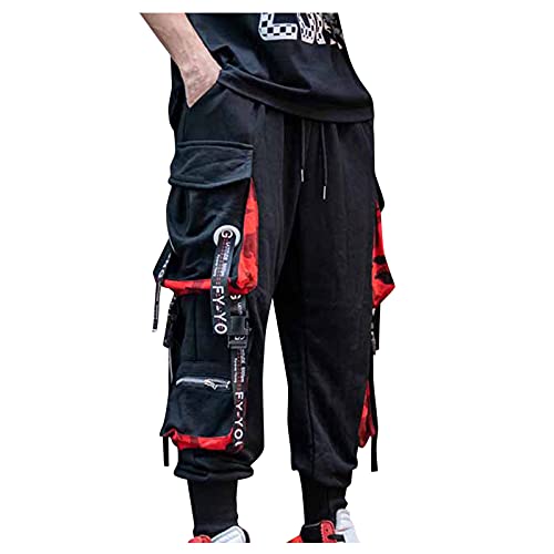Xmiral Herren Hip Hop Hose Mit Weitem Bein Hose Mit Geradem Bein Multi-Tasche Cargohose Haremshosen (01 Schwarz, L) von Xmiral