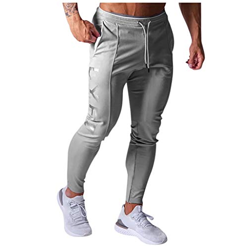 Xmiral Herren Jogginghose Modische und Bequeme Einfarbige Sporthose Slim Fit Männer Sporthose Fitness Hose Freizeithose Streetwear(a Grau,L) von Xmiral