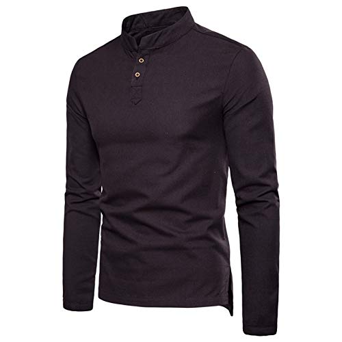 Xmiral Herren Lässige Mode Einfarbiges Leinen Langarm Henry Collar T-Shirt Mit Kragen Und Geteiltem Saum Stehkragen Hemd(Dunkelgrau,5XL) von Xmiral