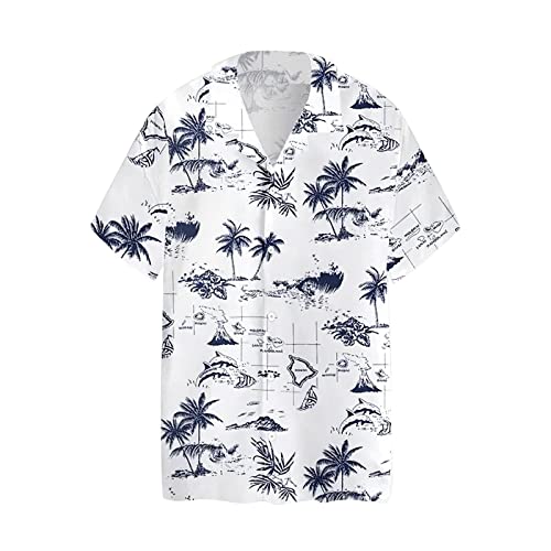 Xmiral Herren Sommerurlaub Tourismus Strand Mode Trend Freizeit 3D Digitaldruck Kurzarmhemd Smog Hemd Herren (9-Weiß,9-Weiß) von Xmiral