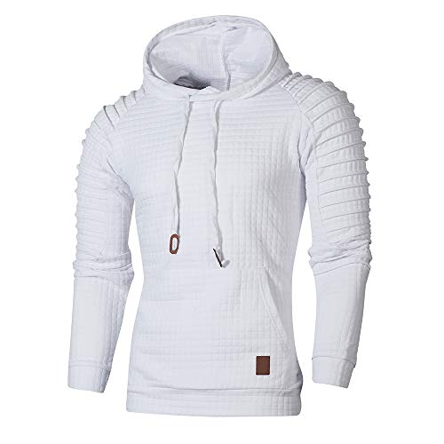 Xmiral Herren Sweatshirt Top Herbst Langarm Plaid Hoodie Mit Kapuze T-Shirt Outwear(XL,Weiß) von Xmiral