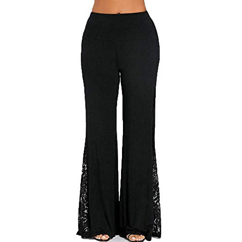 Xmiral Hose Damen Lace Patchwork Yogahosen Schlaghose Elastische Taille Sporthose Jogginghose Baggy Relaxed Breite Bein Hosen(Schwarz,4XL) von Xmiral