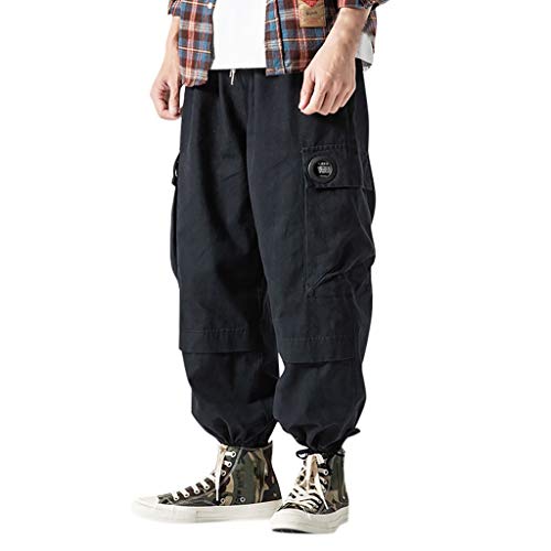 Xmiral Hosen Herren Dick Multi-Tasche Cargohose Gro遝 Gr鲞e Jogginghose Tunnelzug Elastische Taille Hose Kn鯿hel Gebundene Hose(B Schwarz,5XL) von Xmiral