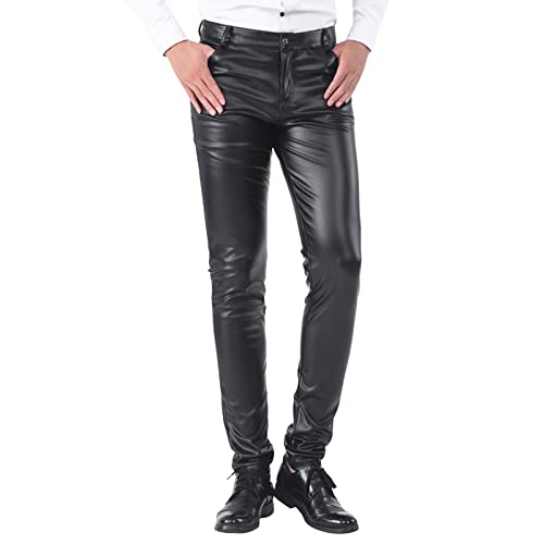 Xmiral Hosen Herren Einfarbig Kunstleder Hose Elastische Taille (Schwarz 2,L) von Xmiral