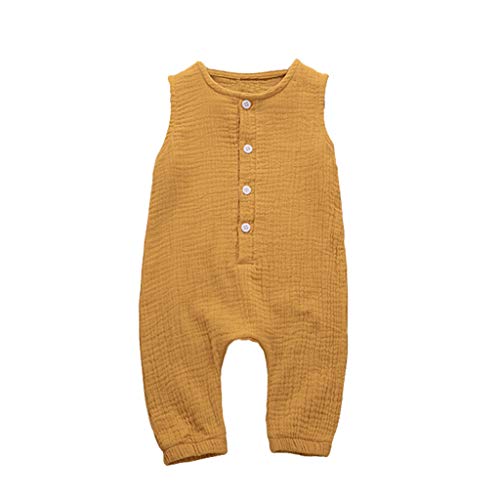 Xmiral Infant Baby Jungen Mädchen Weste Strampler Unisex Einfarbig Ärmellose Knöpfe Overall Plissee Baumwollmischung Bodys Playsuit(a Gelb,3-6 Monate) von Xmiral