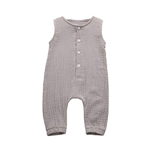 Xmiral Infant Baby Jungen Mädchen Weste Strampler Unisex Einfarbig Ärmellose Knöpfe Overall Plissee Baumwollmischung Bodys Playsuit(a Grau,12-18 Monate) von Xmiral