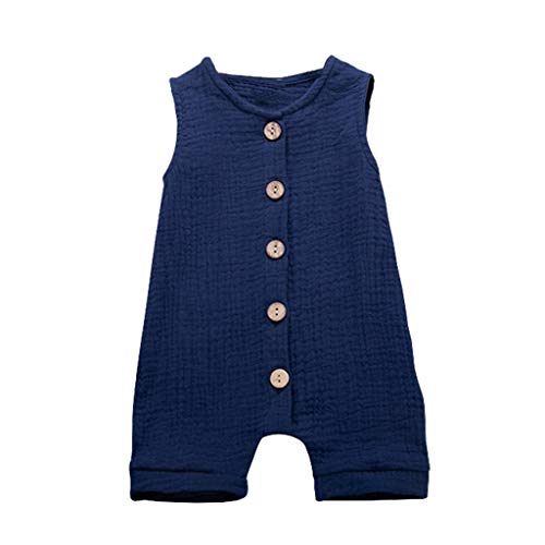 Xmiral Infant Baby Jungen Mädchen Weste Strampler Unisex Einfarbig Ärmellose Knöpfe Overall Plissee Baumwollmischung Bodys Playsuit(b Blau,12-18 Monate) von Xmiral