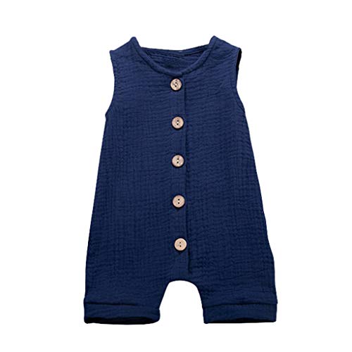 Xmiral Infant Baby Jungen Mädchen Weste Strampler Unisex Einfarbig Ärmellose Knöpfe Overall Plissee Baumwollmischung Bodys Playsuit(b Blau,18-24 Monate) von Xmiral