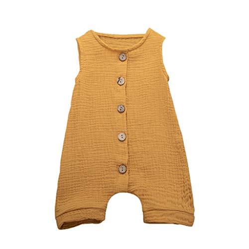 Xmiral Infant Baby Jungen Mädchen Weste Strampler Unisex Einfarbig Ärmellose Knöpfe Overall Plissee Baumwollmischung Bodys Playsuit(b Gelb,18-24 Monate) von Xmiral