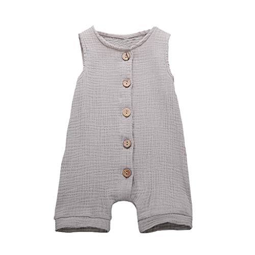 Xmiral Infant Baby Jungen Mädchen Weste Strampler Unisex Einfarbig Ärmellose Knöpfe Overall Plissee Baumwollmischung Bodys Playsuit(b Grau,3-6 Monate) von Xmiral