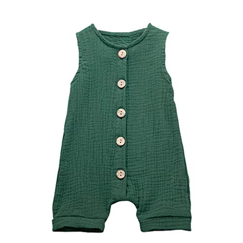 Xmiral Infant Baby Jungen Mädchen Weste Strampler Unisex Einfarbig Ärmellose Knöpfe Overall Plissee Baumwollmischung Bodys Playsuit(b Grün,12-18 Monate) von Xmiral