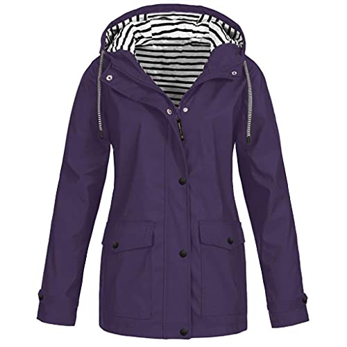 Xmiral Jacke Damen Wasserdicht Winddicht Regenmantel Tunnelzug Hohe Taille Mäntel Mit Kapuze(5XL,Lila) von Xmiral