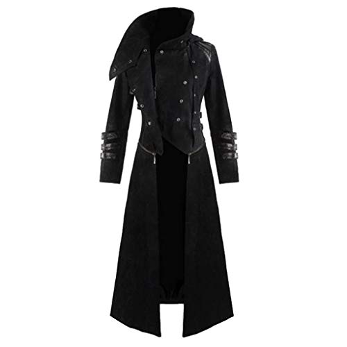 Xmiral Jacke Herren Retro Gotisches Bankett Kleidung Trenchcoat mit Kapuze Langarm Lange Mantel Große Größe Niet Frack (Schwarz,L) von Xmiral