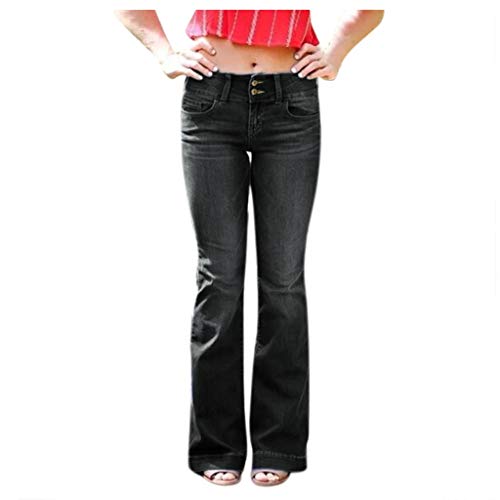 Xmiral Jeans Damen Slim Schlagjeans Knopf Tasche Denim Hose Gro遝 Gr鲞e Cargohose Hauteng Sportshorts(Schwarz,L) von Xmiral