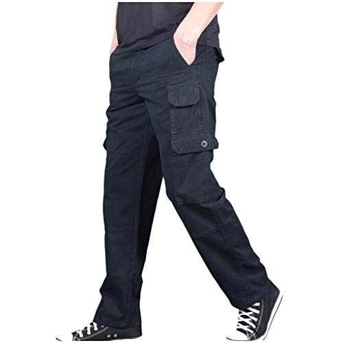 Xmiral Jogginghose Herren Gro遝 Gr鲞e Rei遶erschluss Cargohose Einfarbig Hosen Multi-Tasche Overall Sporthose(a Schwarz,XXL) von Xmiral