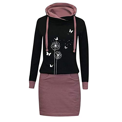 Xmiral Kapuzen-Kleid Farbblock Langarm Damen Lange Sweatshirt Beil鋟fig Fake Zwei Pullover Kleider(a-Lila,3XL) von Xmiral