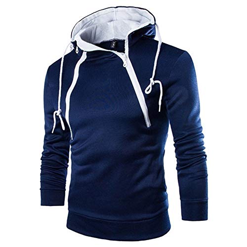 Xmiral Kapuzen-Pullover Herren Einfarbig Lose Kapuzensweatshirt Hoodies Reißverschluss-Ausschnitt(L,Marine Blau) von Xmiral