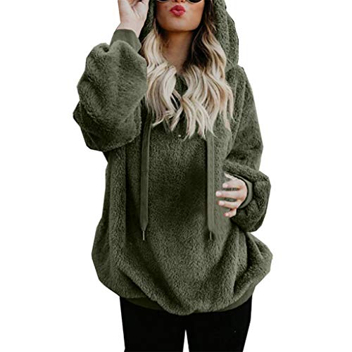 Xmiral Kapuzenpullover Damen Kapuzenpulli Winter Warm Doppelseitiger Plüsch Sweatshirt Reißverschluss Hals Pullover mit Tasche(c-Armeegrün,5XL) von Xmiral