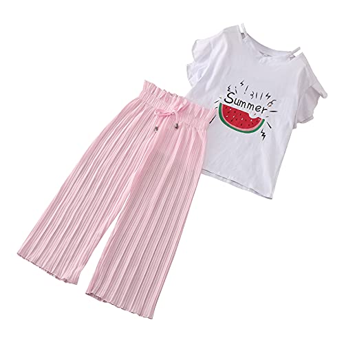 Xmiral Kinder Kinder M鋎chen Kurzarm Outfits Brief T-Shirt + Breite Beinhosen (7-8 Jahre, Wassermelone-Rosa) von Xmiral