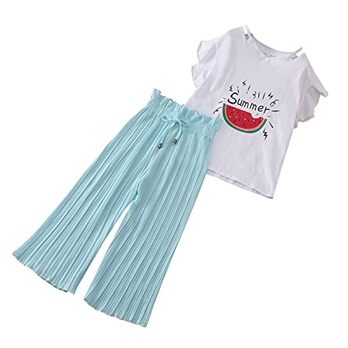 Xmiral Kinder Kinder M鋎chen Kurzarm Outfits Brief T-Shirt + Breite Beinhosen (8-9 Jahre, Wassermelone-Gr黱) von Xmiral