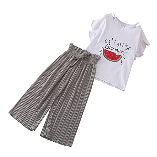 Xmiral Kinder Kinder M鋎chen Kurzarm Outfits Brief T-Shirt + Breite Beinhosen (8-9 Jahre, Wassermelone-Grau) von Xmiral