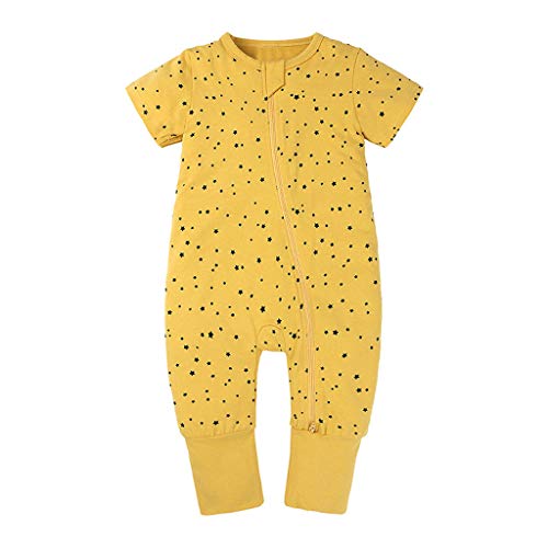 Xmiral Kleinkind Kinder Unisex Reißverschluss Cartoon Strampler Jungen Mädchen Kurzarm Overall Neugeborenen Schlafanzug Nachtwäsche(Gelb,2-3 Jahre) von Xmiral