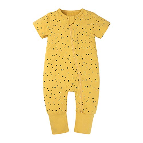 Xmiral Kleinkind Kinder Unisex Reißverschluss Cartoon Strampler Jungen Mädchen Kurzarm Overall Neugeborenen Schlafanzug Nachtwäsche(Gelb,6-12 Monate) von Xmiral