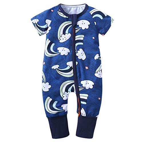 Xmiral Kleinkind Kinder Unisex Reißverschluss Cartoon Strampler Jungen Mädchen Kurzarm Overall Neugeborenen Schlafanzug Nachtwäsche(Hellblau,0-6 Monate) von Xmiral