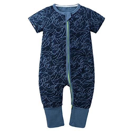Xmiral Kleinkind Kinder Unisex Reißverschluss Cartoon Strampler Jungen Mädchen Kurzarm Overall Neugeborenen Schlafanzug Nachtwäsche(Marine,2-3 Jahre) von Xmiral