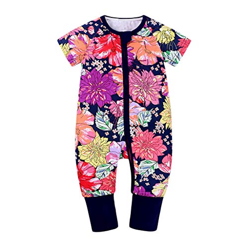 Xmiral Kleinkind Kinder Unisex Reißverschluss Cartoon Strampler Jungen Mädchen Kurzarm Overall Neugeborenen Schlafanzug Nachtwäsche(Pink,0-6 Monate) von Xmiral