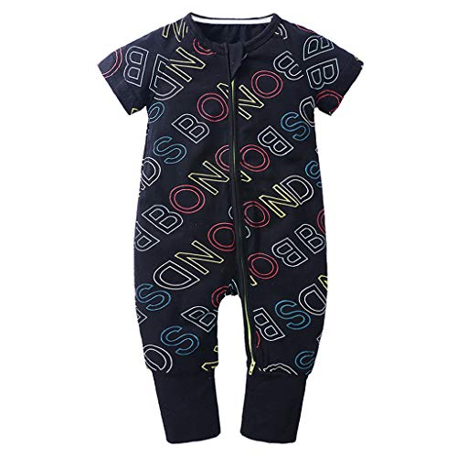 Xmiral Kleinkind Kinder Unisex Reißverschluss Cartoon Strampler Jungen Mädchen Kurzarm Overall Neugeborenen Schlafanzug Nachtwäsche(Schwarz,2-3 Jahre) von Xmiral