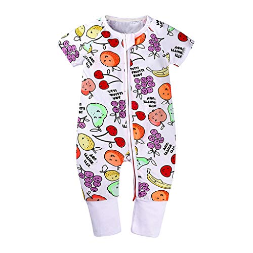 Xmiral Kleinkind Kinder Unisex Reißverschluss Cartoon Strampler Jungen Mädchen Kurzarm Overall Neugeborenen Schlafanzug Nachtwäsche(Weiß,18-24 Monate) von Xmiral