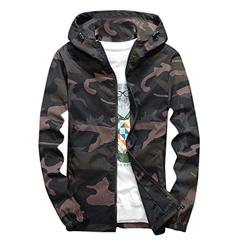 Xmiral M鋘tel Herren Mit Kapuze Softshell Camouflage wasserdichte Winddichte D黱ne Jacke Snowboardjacke Trenchcoat Regenjacke(t Gr黱,XXL) von Xmiral