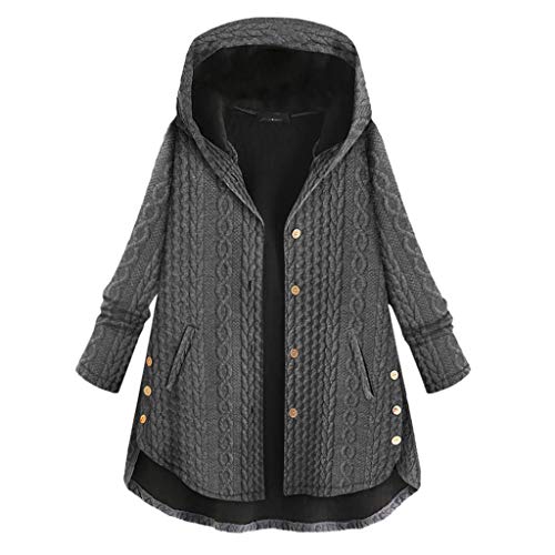 Xmiral Mantel Damen Einfarbig Stricken Kapuzenjacke Langarm Taste Strickjacken Gestrickt Gro遝 Gr鲞e Jacke Winter Warm Slim Parka Outwear(Grau,5XL) von Xmiral