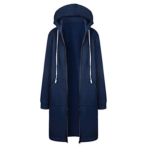 Xmiral Mantel Damen Reißverschluss Lange Jacken Oberteile Einfarbig Winter Kapuzenjacke Übergröße Hoodies Outwear Strickjacken(Blau,5XL) von Xmiral