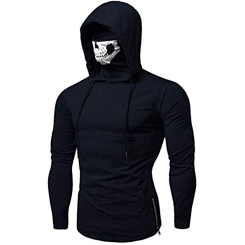 Xmiral Mens Pullover Gesichtsschal Skull Pure Color Langarm-Kapuzenpulli Tops zum Karneval(L,C-Marine Blau) von Xmiral