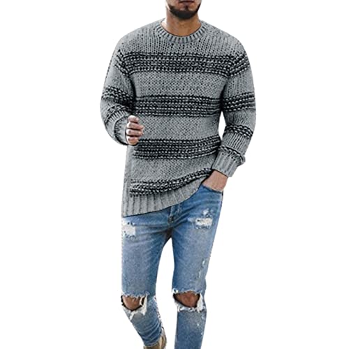 Xmiral Pulli Streifenpulli Ausschnitt für Herren Pulli gestrickte Herren lässige Runde Herren Sweatshirt-Pulli Fransen Mantel von Xmiral