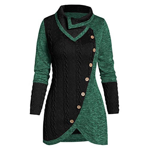 Xmiral Pullover Damen Splei?Knopf Tops Bluse Langarm Unregelm溥iger Saum Sweatshirt Herbst Winter Plaid Tartan Tunika Strickwaren(f Gr黱,3XL) von Xmiral