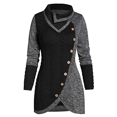 Xmiral Pullover Damen Splei?Knopf Tops Bluse Langarm Unregelm溥iger Saum Sweatshirt Herbst Winter Plaid Tartan Tunika Strickwaren(f Grau,4XL) von Xmiral