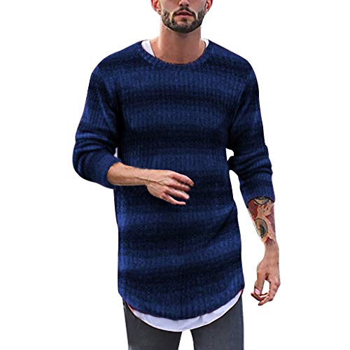 Xmiral Pullover Herren Streifen Sweatshirts Herbst und Winter Mode Gestreifte Bluse Pullover Camping Outdoor Strickjacken Strickwaren(Blau,3XL) von Xmiral